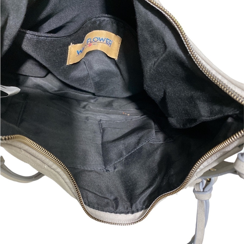 Wallflower grey vinyl crossbody purse 2 zippered slit Coker’s on front. OSP - Picture 4 of 8
